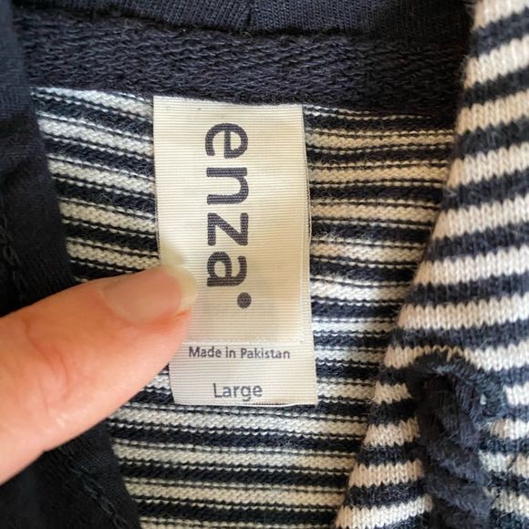 Enza hooded sweatshirt with pull string striped White and Navy Size L (Large) - Picture 4 of 10